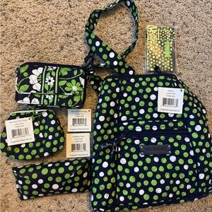 Vera Bradley Green and Blue Polka Dot Bag Set